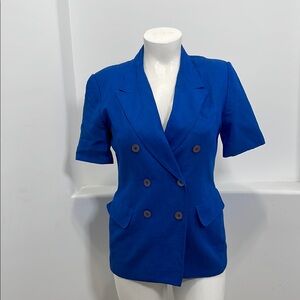 Oleg Cassini Royal Blue Double-Breasted Short Sleeve Blazer